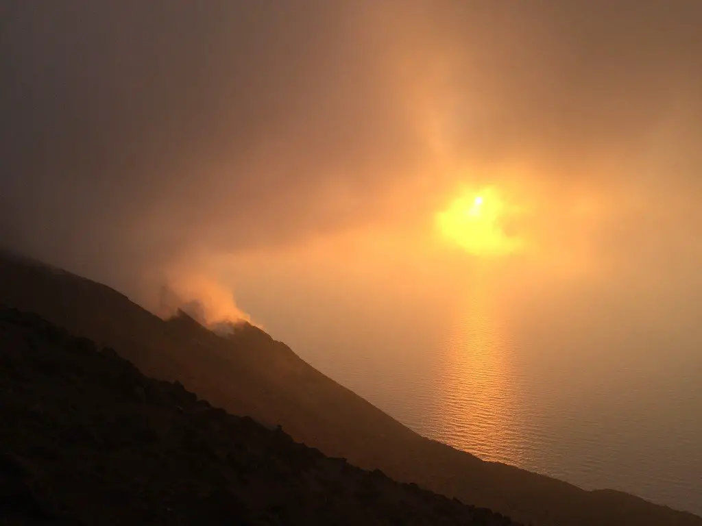 mount stromboli volcano sunset
