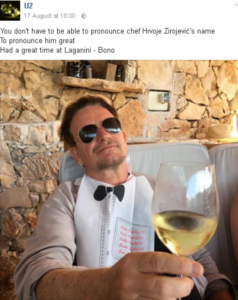 Bono, the lead man from U2, enjoying Croatian wine white. 