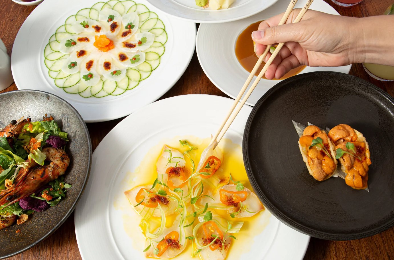Image of seafood dishes at Nobu restaurant