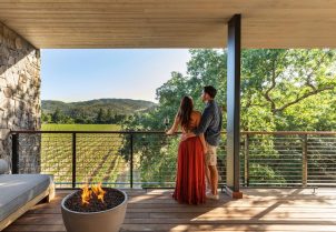 featured image of Alila Napa Valley & APCAL balcony fire vineyard view