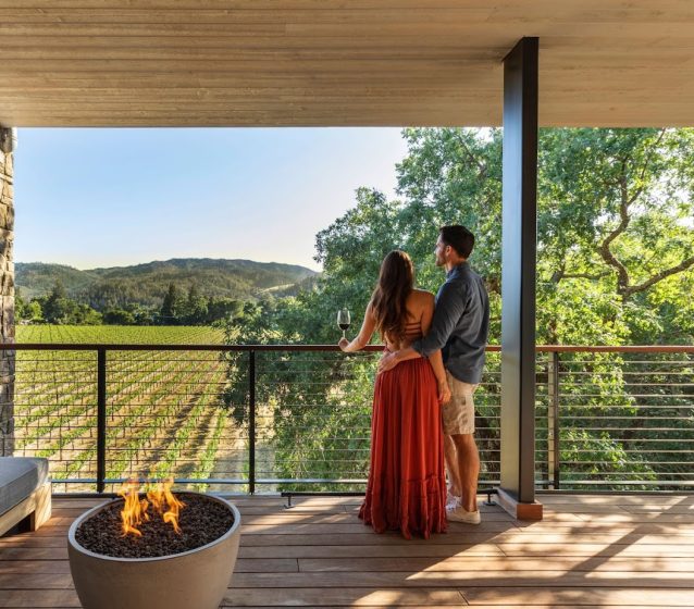 featured image of Alila Napa Valley & APCAL balcony fire vineyard view