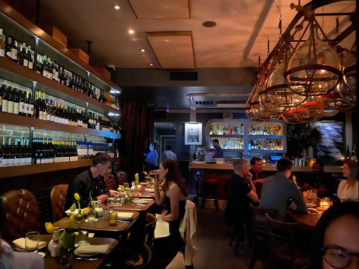 Interior of a Felice 64 wine bar with people socializing