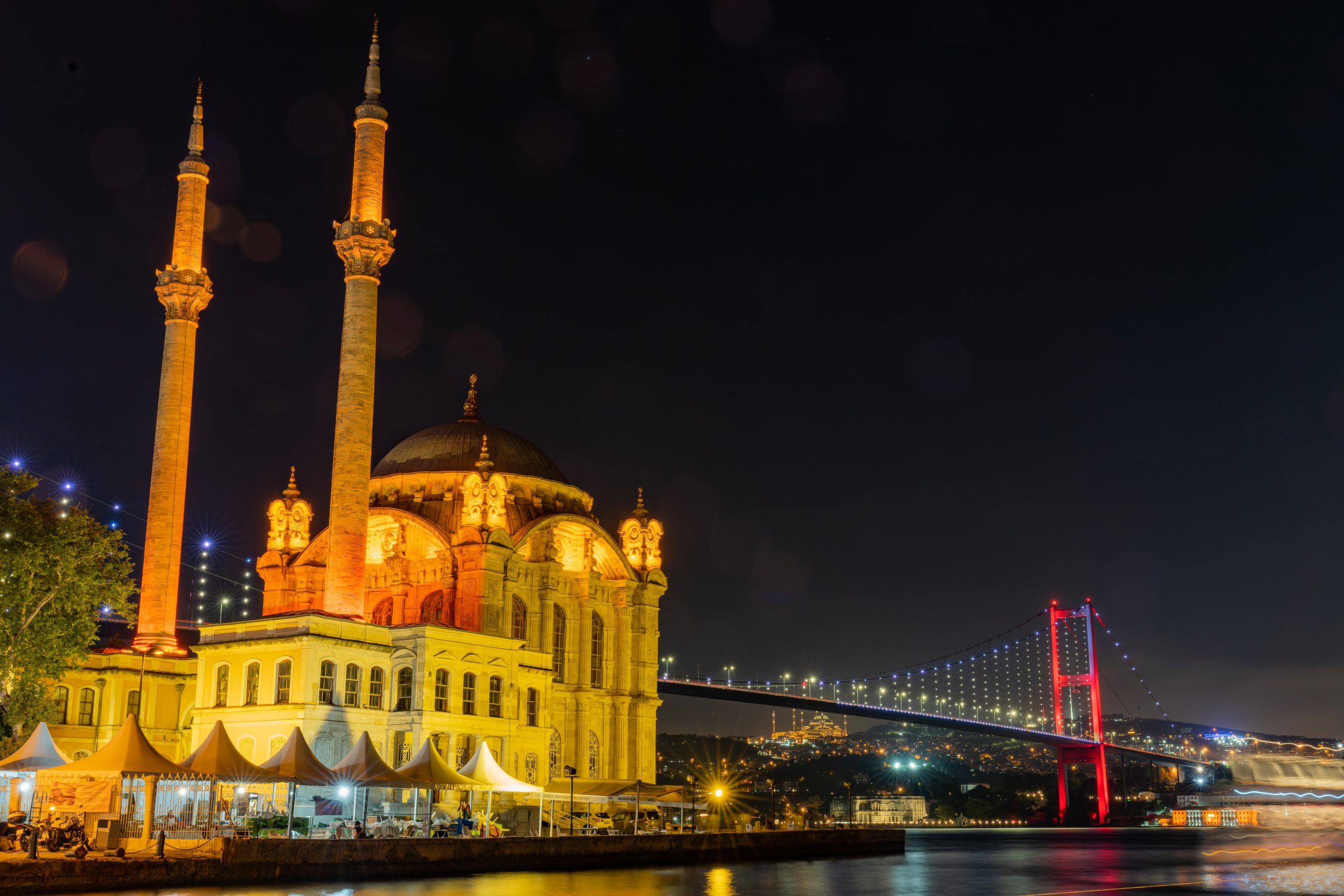 Image of a Night Photo of the Ortakoy Mosque in Istanbul, Turkey