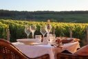 Image of a panoramic view of the Champagne vineyards from the terrace of Chateau de Sacy