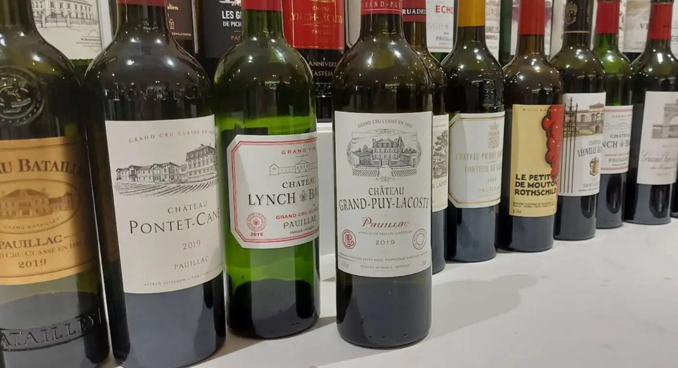 Image of Bordeaux wines from various producers and wineries