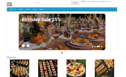Canape Club landing page with gourmet food delivery service presented